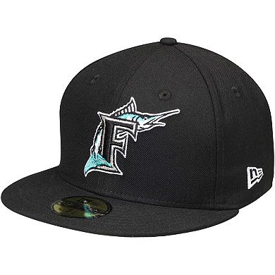 Men's New Era Black Florida Marlins Cooperstown Collection Wool 59FIFTY Fitted Hat