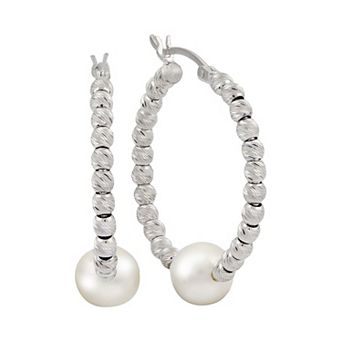 PearLustre by Imperial Sterling Silver Brilliance Bead Freshwater Cultured Pearl Hoop Earrings