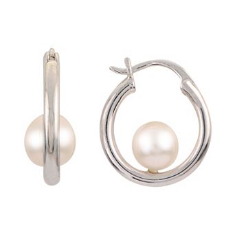 PearLustre by Imperial Sterling Silver Freshwater Cultured Pearl Tube Hoop Earrings