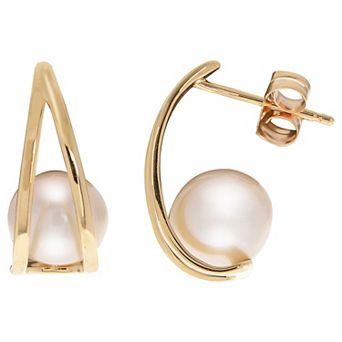 PearLustre by Imperial 10k Gold Freshwater Cultured Pearl C-Hoop Earrings