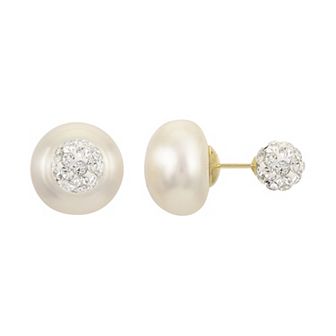 PearLustre by Imperial 14k Gold Freshwater Cultured Pearl & Crystal Bead Front/Back Stud Earrings