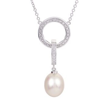 PearLustre by Imperial Sterling Silver Freshwater Cultured Pearl & Diamond Accent Circle Drop Necklace