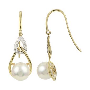 PearLustre by Imperial 14k Gold Akoya Cultured Pearl & Diamond Accent Drop Earrings