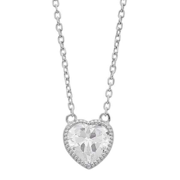 Rosabella Sterling Silver Cubic Zirconia Faceted Heart Halo Link Necklace