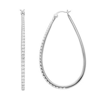 Rosabella Sterling Silver Cubic Zirconia Large Teardrop Hoop Earrings