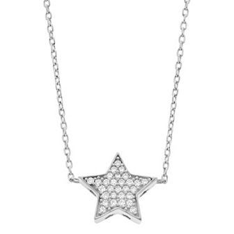 Rosabella Sterling Silver Cubic Zirconia Pave Star Link Necklace