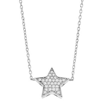 Rosabella Sterling Silver Cubic Zirconia Pave Star Link Necklace