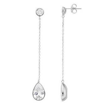 Rosabella Sterling Silver Cubic Zirconia Linear Teardrop Earrings