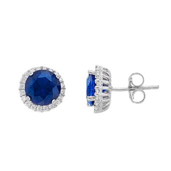 Rosabella Sterling Silver Blue & White Cubic Zirconia Round Halo Stud Earrings