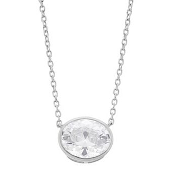 Rosabella Sterling Silver Cubic Zirconia Faceted Oval Link Necklace
