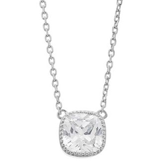 Rosabella Sterling Silver Cubic Zirconia Faceted Square Cushion Link Necklace