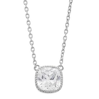 Rosabella Sterling Silver Cubic Zirconia Faceted Square Cushion Link Necklace