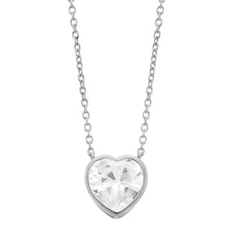 Rosabella Sterling Silver Cubic Zirconia Faceted Heart Link Necklace