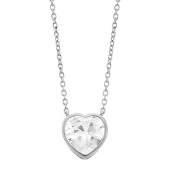 Rosabella Sterling Silver Cubic Zirconia Faceted Heart Link Necklace
