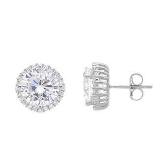 Rosabella Sterling Silver Cubic Zirconia Halo Earrings