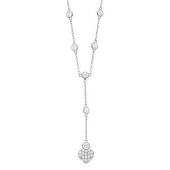 Rosabella Sterling Silver Cubic Zirconia Heart Y Necklace