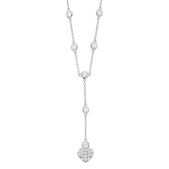 Rosabella Sterling Silver Cubic Zirconia Heart Y Necklace