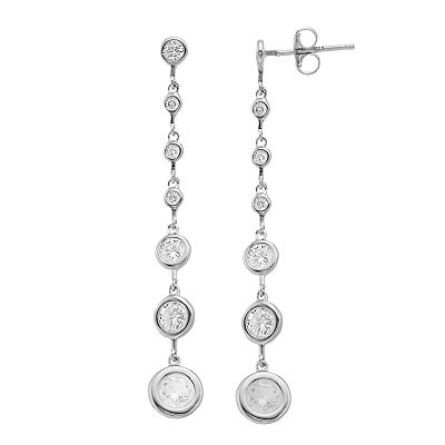 Rosabella Sterling Silver Graduated Cubic Zirconia Linear Drop Earrings