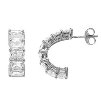 Rosabella Sterling Silver Cubic Zirconia J Hoop Earrings