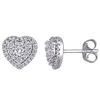 Stella Grace 10K White Gold 1/2 Carat T.W. Diamond Halo Heart Stud Earrings