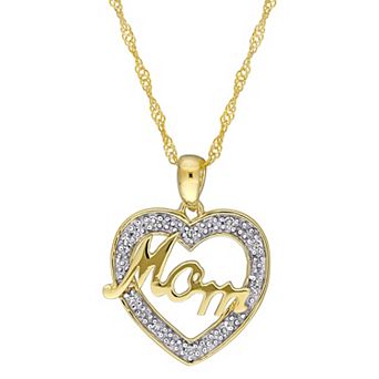 Stella Grace 10K Gold Diamond Accent "Mom" Heart Pendant Necklace