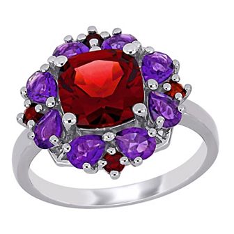 Stella Grace Sterling Silver Garnet & Amethyst Cocktail Ring