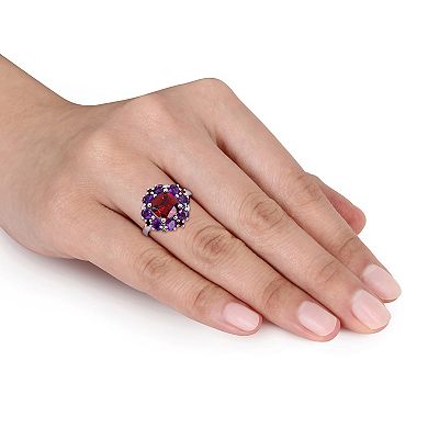 Stella Grace Sterling Silver Garnet & Amethyst Cocktail Ring