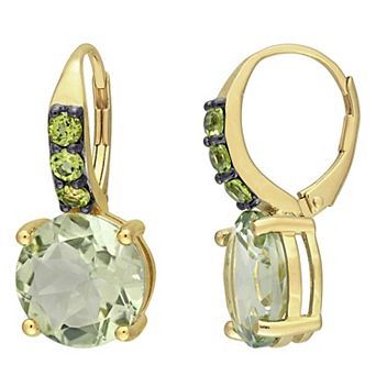 Stella Grace 18K Gold Over Silver Green Quartz & Peridot Leverback Earrings