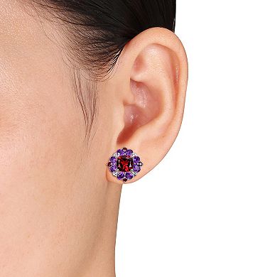Stella Grace Sterling Silver Garnet & Amethyst Omega Clip Stud Earrings