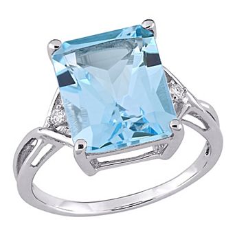 Stella Grace Sterling Silver Blue Topaz & White Topaz Cocktail Ring