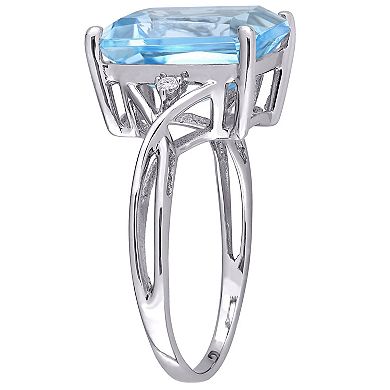 Stella Grace Sterling Silver Blue Topaz & White Topaz Cocktail Ring