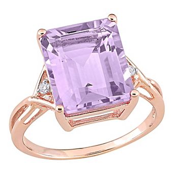 Stella Grace 18k Rose Gold Over Silver Rose de France Amethyst & White Topaz Cocktail Ring