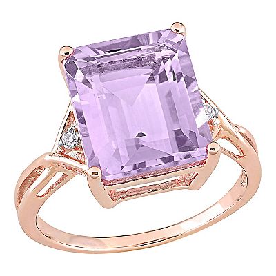 Stella Grace 18k Rose Gold Over Silver Rose de France Amethyst White Topaz Cocktail Ring