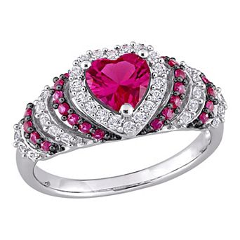 Stella Grace Sterling Silver Lab-Created Ruby & Lab-Created White Sapphire Heart Cocktail Ring