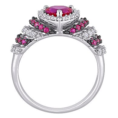 Stella Grace Sterling Silver Lab-Created Ruby & Lab-Created White Sapphire Heart Cocktail Ring