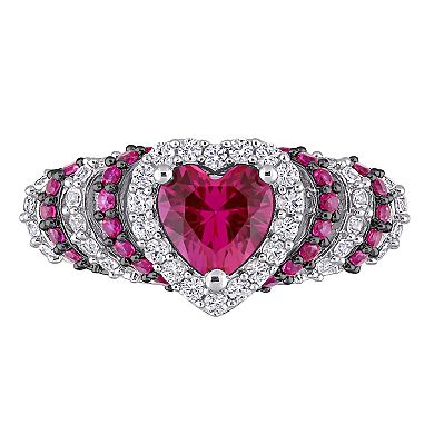 Stella Grace Sterling Silver Lab-Created Ruby & Lab-Created White Sapphire Heart Cocktail Ring