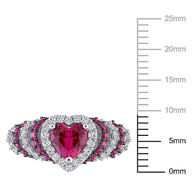Stella Grace Sterling Silver Lab-Created Ruby & Lab-Created White Sapphire Heart Cocktail Ring