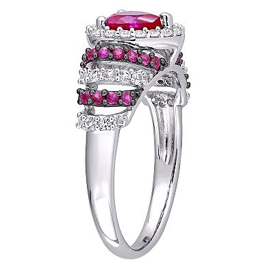 Stella Grace Sterling Silver Lab-Created Ruby & Lab-Created White Sapphire Heart Cocktail Ring