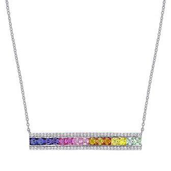 Stella Grace Sterling Silver Multicolor Lab-Created Sapphire Necklace