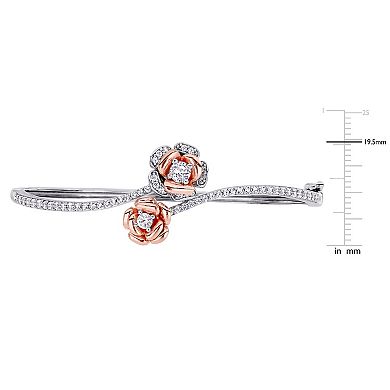 Stella Grace Two Tone Sterling Silver Lab-Created White Sapphire Swirl Bangle Bracelet