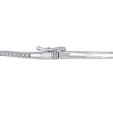 Stella Grace Two Tone Sterling Silver Lab-Created White Sapphire Swirl Bangle Bracelet