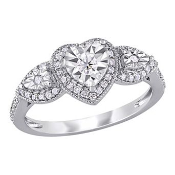 Stella Grace Sterling Silver 1/3 Carat T.W. Diamond Heart Halo Ring