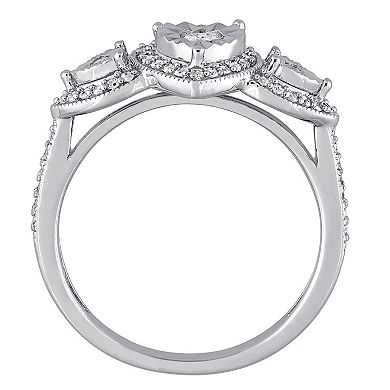 Stella Grace Sterling Silver 1/3 Carat T.W. Diamond Heart Halo Ring