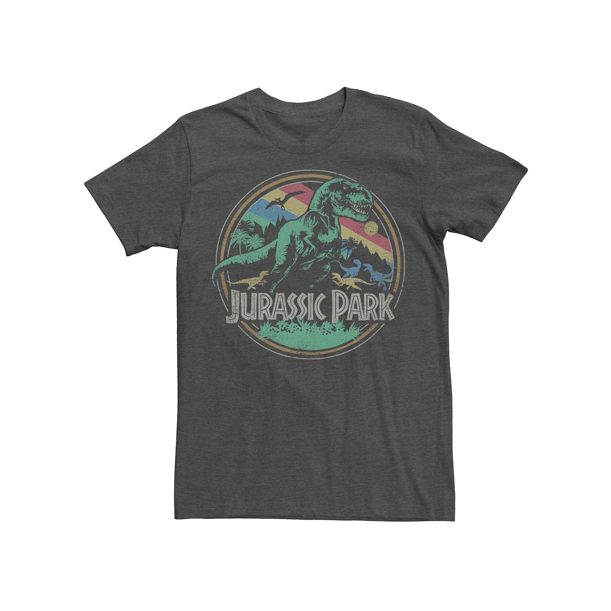 Mens Jurassic Park T Rex Distressed Retro Logo Tee, Size: Small, Grey
