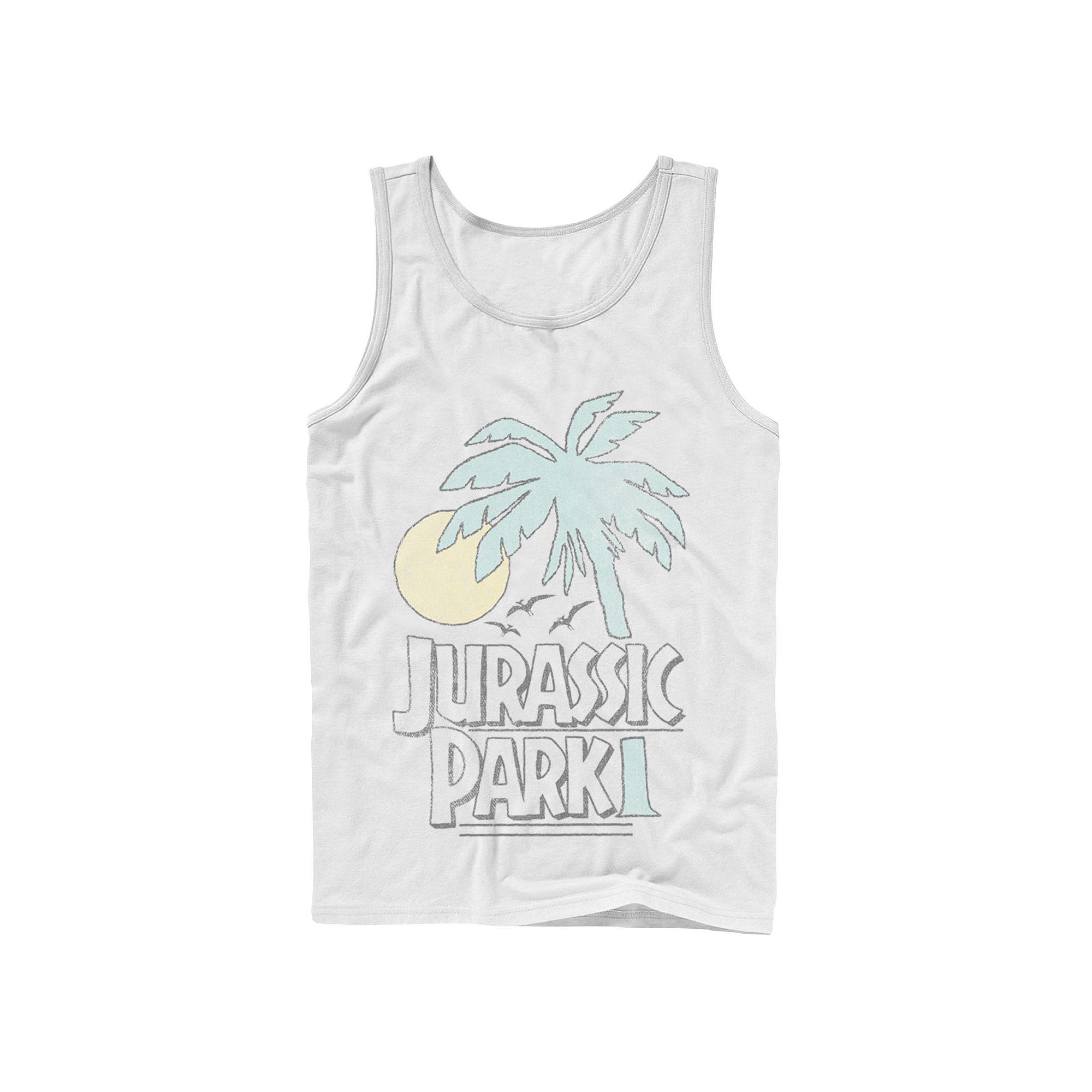 Mens Jurassic Park Palm Tree Sunset Logo Tank Top, Size: Large, White