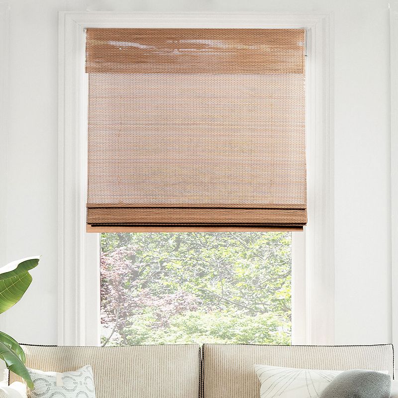 34"x64" chicology light filtering bamboo roman shade acorn brown