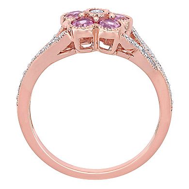 Stella Grace 10K Rose Gold Pink Sapphire & 1/6 Carat T.W. Diamond Flower Ring