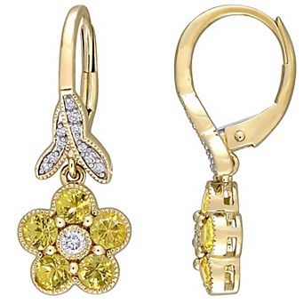 Stella Grace 10K Gold Yellow Sapphire & 1/7 Carat T.W. Diamond Flower Earrings