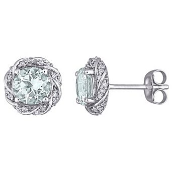 Stella Grace 10K White Gold Aquamarine & 1/5 Carat T.W. Diamond Stud Earrings