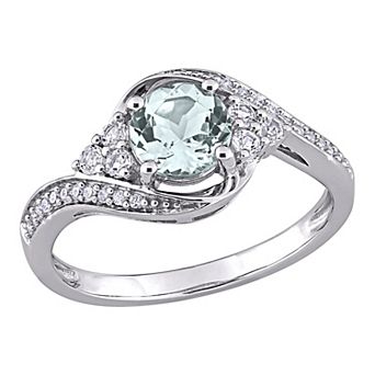 Stella Grace 10K White Gold Aquamarine, White Topaz & 1/10 Carat T.W. Diamond Ring